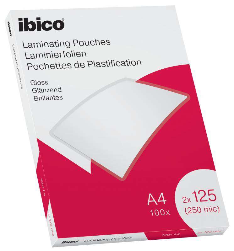 IBICO Pack de 100 pochettes de plastification brillantes A4, 125 microns 627318