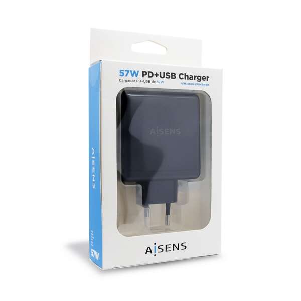 Chargeur de smartphone Aisens 57 W, 1 x USB-C PD3.0 45 W, 1 x USB-A 5 V/2,4 A 12 W