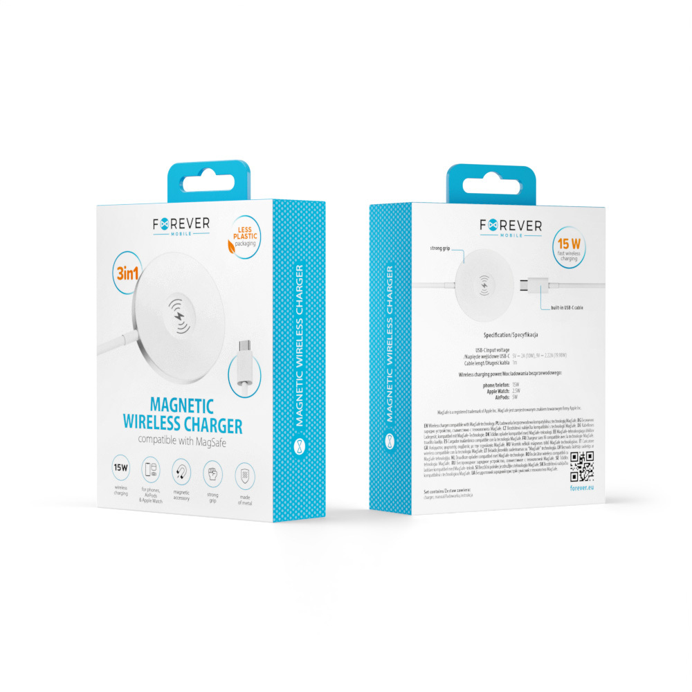 Forever MAWC-400 magnetic wireless charger 15W white 3in1