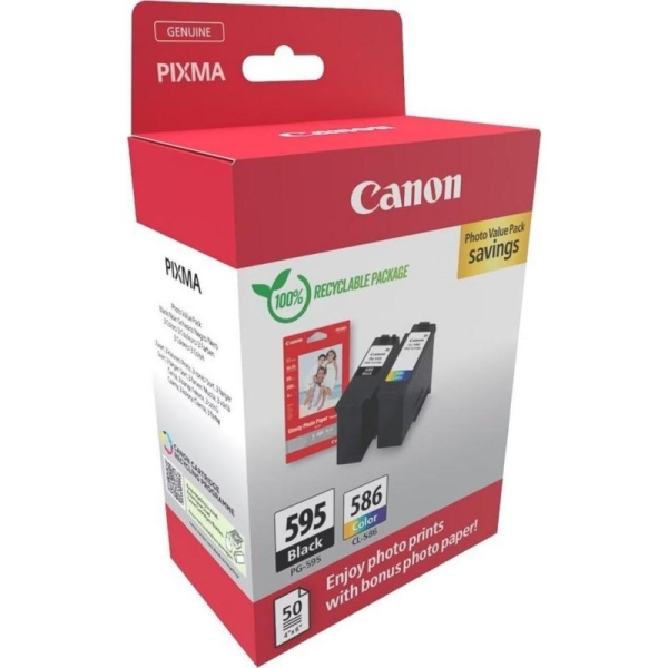 Pack de 2 cartouches d'encre originales Canon PG-595/CL-586 + 50 feuilles de papier photo - 7171C004